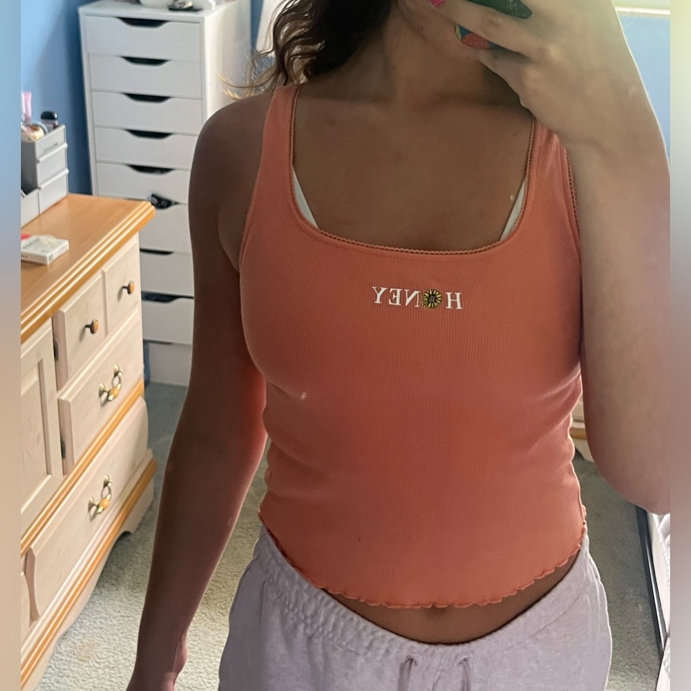 Forever 21 medium peach cropped tank top monogrammed with honey